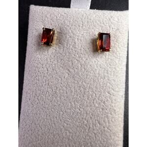 14k Gold Emerald-Cut Garnet Stud Earrings